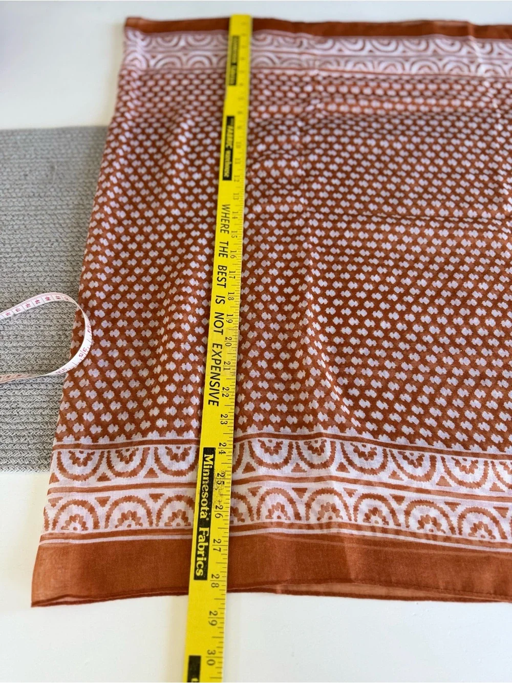 Vintage Orange and White Patterned Rectangle Wrap Scarf with Fringe
